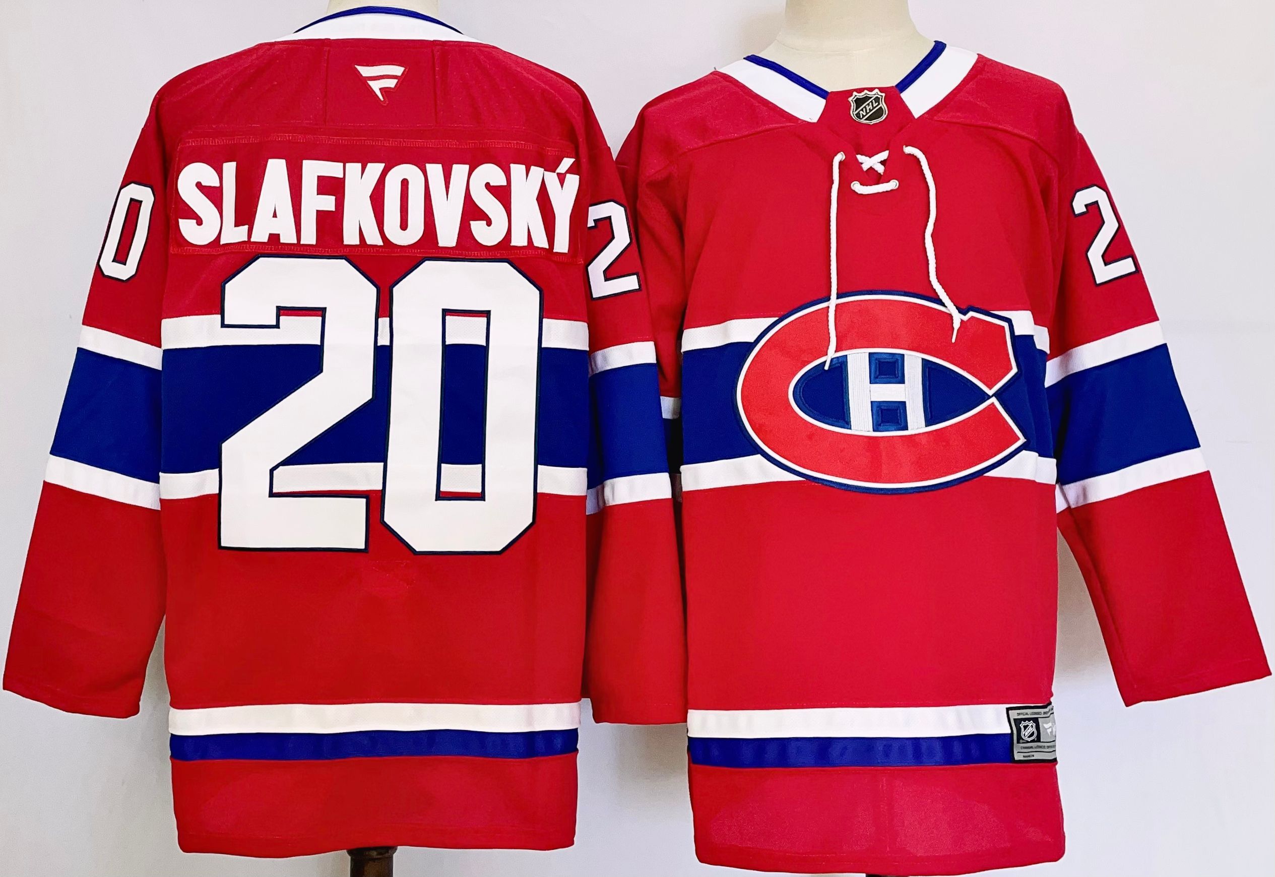 Men Montreal Canadiens #20 Slafkovsky Red 2025 Home Premier Player NHL Jersey